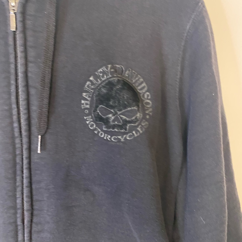 Harley Davison Zip Up Hooded Sweatshirt Jacket Black Skull Motorcycle Size Large - Picture 5 of 15